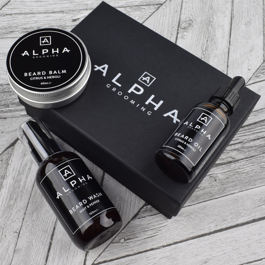 alpha grooming citrus neroli beard set gift box oil balm wash product Christmas xmas present